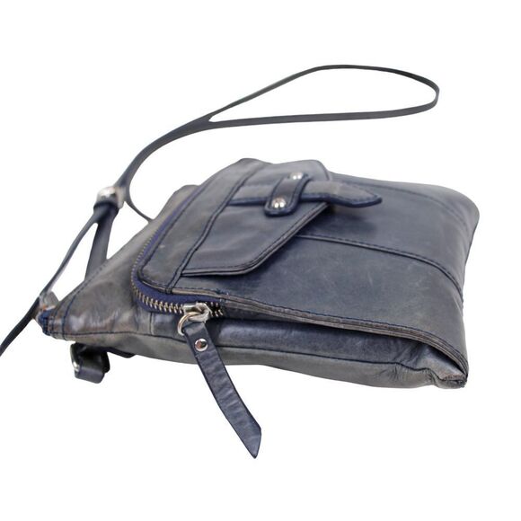 PERLINA DARK GRAY GENUINE LEATHER X-BODY ORGANIZER SHOULDER BAG HANDBAG PURSE - Picture 6 of 13